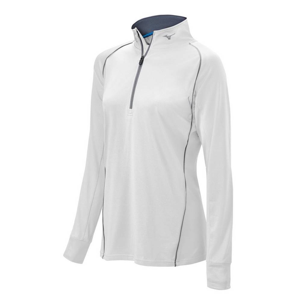 Moletom Mizuno Comp 1/2 Zip Long Sleeve - Mulher - Branco - GCYVQ4107